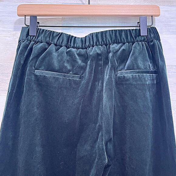 FRNCH PARIS Velvet Pleated Trousers Green Elastic Waist Work Career Womens Small - Picture 5 of 8